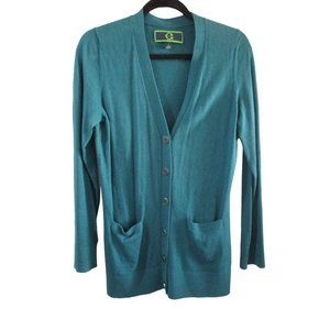 C Wonder Emerald Boyfriend Cardigan Metal Buttons Ladies Large  Wool Blend GUC